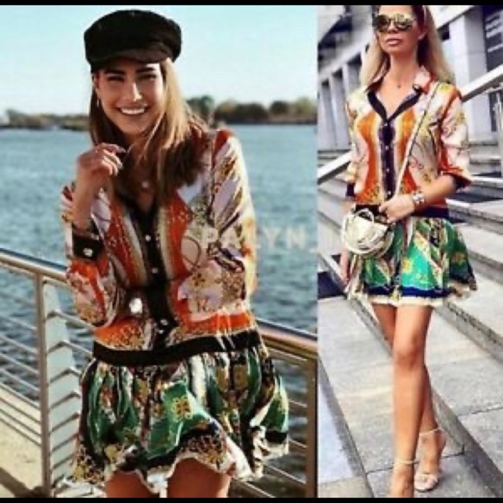Zara Patchwork pleated mini dress
